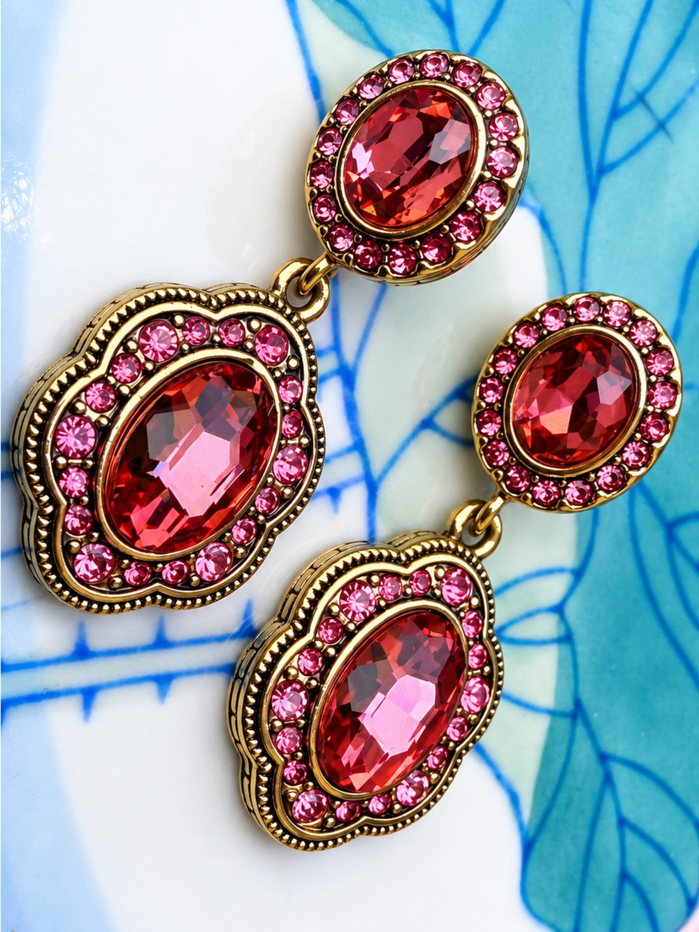 Vintage Heidi Daus “Guilty Pleasure” Pink Crystal Statement Drop Earrings